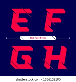 Vector graphic alphabet in a set E,F,G,H, with Abstract Red race speed modern Font. Typography design for posters, logos, cover, etc.