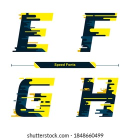 Vector graphic alphabet in a set E,F,G,H, with Abstract Color speed modern Font. Typography design for posters, logos, cover, etc.