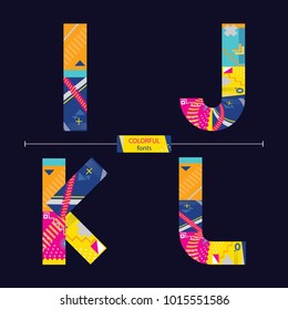 Vector graphic alphabet in a set I,J,K,L, with colorful geometric style