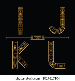 Vector graphic alphabet in a set I,J,K,L, with art deco style