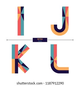 Vector graphic alphabet in a set I,J,K,L, with retro style