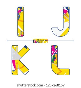 Vector graphic alphabet in a set I,J,K,L, with abstract colorful style