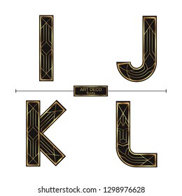 Vector graphic alphabet in a set I,J,K,L, with Art Deco golden color style