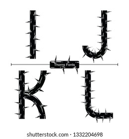 Vector graphic alphabet in a set I,J,K,L, with Abstract thorns font style