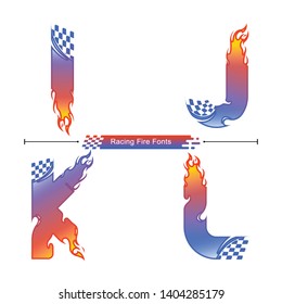 Vector graphic alphabet in a set I,J,K,L, with Abstract Racing fire fonts. Typography design for posters, logos, cover, etc.