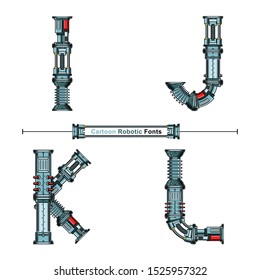 Vector graphic alphabet in a set I,J,K,L, with Abstract cartoon Robot Font. Typography design for posters, logos, cover, etc.