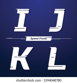 Vector graphic alphabet in a set I,J,K,L, with Speed font style. for event, promo, logo, banner, monogram and poster. Typeset design.
