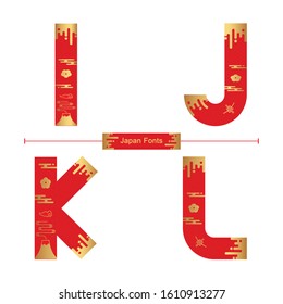 Vector graphic alphabet in a set I,J,K,L, with Japan font style