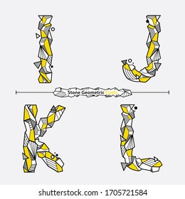 Vector graphic alphabet in a set I,J,K,L, with Neo Memphis Geometric Rock Stone fonts style