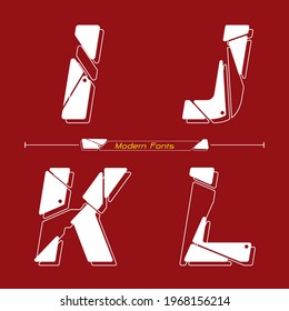 Vector graphic alphabet in a set I,J,K,L, with Abstract Future modern font. Typography design for posters, logos, cover, etc.