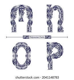 Vector graphic alphabet in a set I,J,K,L, with Polynesian Tattoo ethnic tribal font style