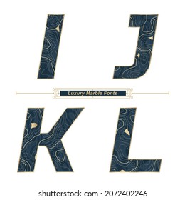 Alfabeto gráfico vectorial en un set I,J,K,L, con Abstract Luxury Marble Font. Diseño tipográfico para afiches, logos, portada, etc.