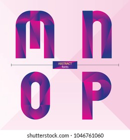 Vector graphic alphabet in a set M,N,O,P, with purple color geometric style