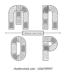 Vector graphic alphabet in a set M,N,O,P, with Abstract black linear font style