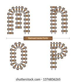 Vector graphic alphabet in a set M,N,O,P, with Abstract Railroad tracks. Typography design for posters, logos, cover, etc.