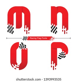 Vector graphic alphabet in a set M,N,O,P, with Abstract Racing Flag. Typography design for posters, logos, cover, etc.