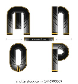 Vector graphic alphabet in a set M,N,O,P, with Modern abstract black color. Sports fonts. Typography design for posters, logos, cover, etc.