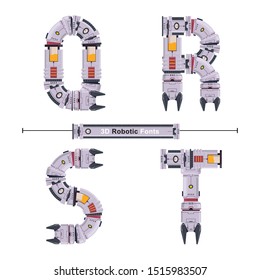 Vector graphic alphabet in a set M,N,O,P, with Abstract 3D Robot Font. Typography design for posters, logos, cover, etc.