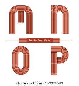 Vector graphic alphabet in a set M,N,O,P, with Abstract Running Track. Sport fonts. Typography design for posters, logos, cover, etc.