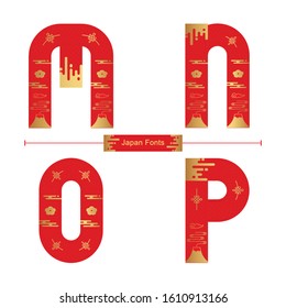 Vector graphic alphabet in a set M,N,O,P, with Japan font style