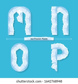 Vector graphic alphabet in a set M,N,O,P, with Ice Frozen font style