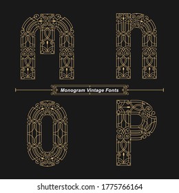 Vector graphic alphabet in a set M,N,O,P, with Abstract Monogram vintage Font. Typography design for posters, logos, cover, etc.