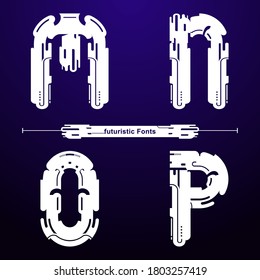 Vector graphic alphabet in a set M,N,O,P with Abstract futuristic modern Font. Typography design for posters, logos, cover, etc.