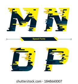 Vector graphic alphabet in a set M,N,O,P, with Abstract Color speed modern Font. Typography design for posters, logos, cover, etc.