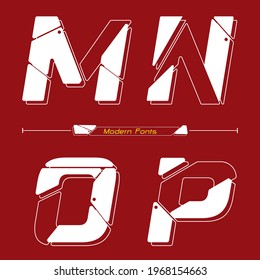 Vector graphic alphabet in a set M,N,O,P, with Abstract Future modern font. Typography design for posters, logos, cover, etc.