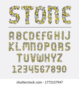 Vector graphic alphabet in a set with Neo Memphis Geometric Rock Stone fonts style