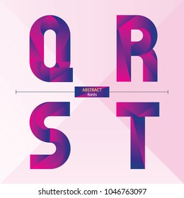 Vector graphic alphabet in a set Q,R,S,T, with purple color geometric style