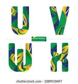Vector graphic alphabet in a set Q,R,S,T, with brazil abstract style