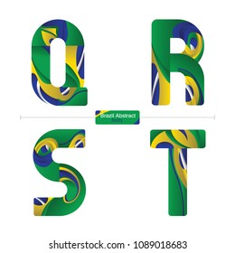 Vector graphic alphabet in a set Q,R,S,T, with brazil abstract style