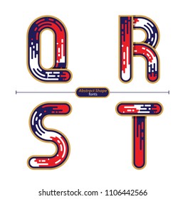 Vector graphic alphabet in a set Q,R,S,T, with modern color style