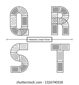 Vector graphic alphabet in a set Q,R,S,T, with Abstract black linear font style