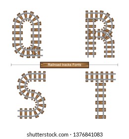 Vector graphic alphabet in a set Q,R,S,T, with Abstract Railroad tracks. Typography design for posters, logos, cover, etc.