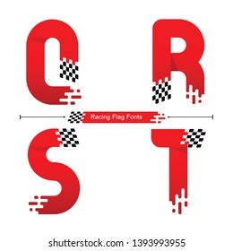 Vector graphic alphabet in a set Q,R,S,T, with Abstract Racing Flag. Typography design for posters, logos, cover, etc.