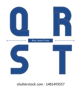 Vector graphic alphabet in a set Q,R,S,T, with Abstract Blue Jeans Fabric fonts. Typography design for posters, logos, cover, etc.