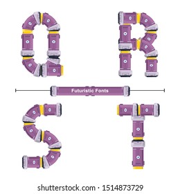 Vector graphic alphabet in a set Q,R,S,T, with Abstract Futuristic Font. Typography design for posters, logos, cover, etc.