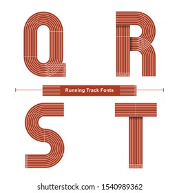Vector graphic alphabet in a set Q,R,S,T, with Abstract Running Track. Sport fonts. Typography design for posters, logos, cover, etc.