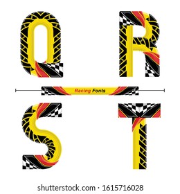Vector graphic alphabet in a set Q,R,S,T, with Abstract Racing Flag. Typography design for posters, logos, cover, etc.