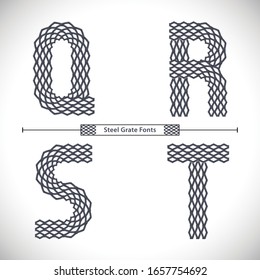 Vector graphic alphabet in a set Q,R,S,T, with Steel Grate  font style