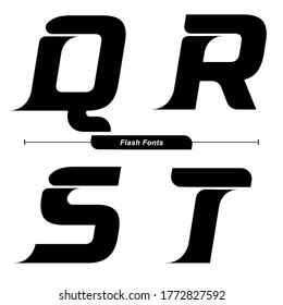 Vector graphic alphabet in a set Q,R,S,T, with Abstract Black Flash Font. Typography design for posters, logos, cover, etc.