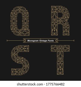 Vector graphic alphabet in a set Q,R,S,T, with Abstract Monogram vintage Font. Typography design for posters, logos, cover, etc.