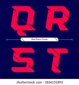 Vector graphic alphabet in a set Q,R,S,T, with Abstract Red race speed modern Font. Typography design for posters, logos, cover, etc.