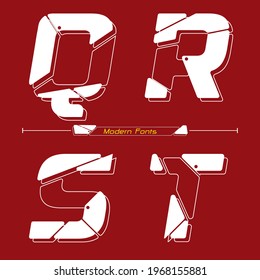Vector graphic alphabet in a set Q,R,S,T, with Abstract Future modern font. Typography design for posters, logos, cover, etc.