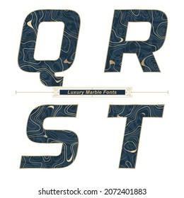 Vector graphic alphabet in a set Q,R,S,T, with Abstract Luxury Marble Font. Typography design for posters, logos, cover, etc.