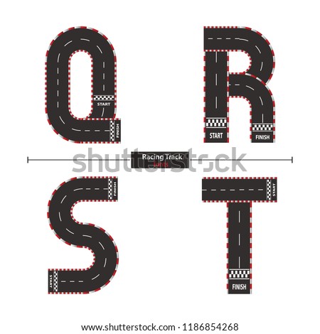 Vector graphic alphabet in a set Q,R,S,T with racing track style