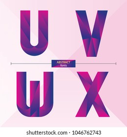 Vector graphic alphabet in a set U,V,W,X, with purple color geometric style