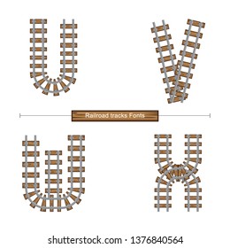 Vector graphic alphabet in a set U,V,W,X with Abstract Railroad tracks. Typography design for posters, logos, cover, etc.